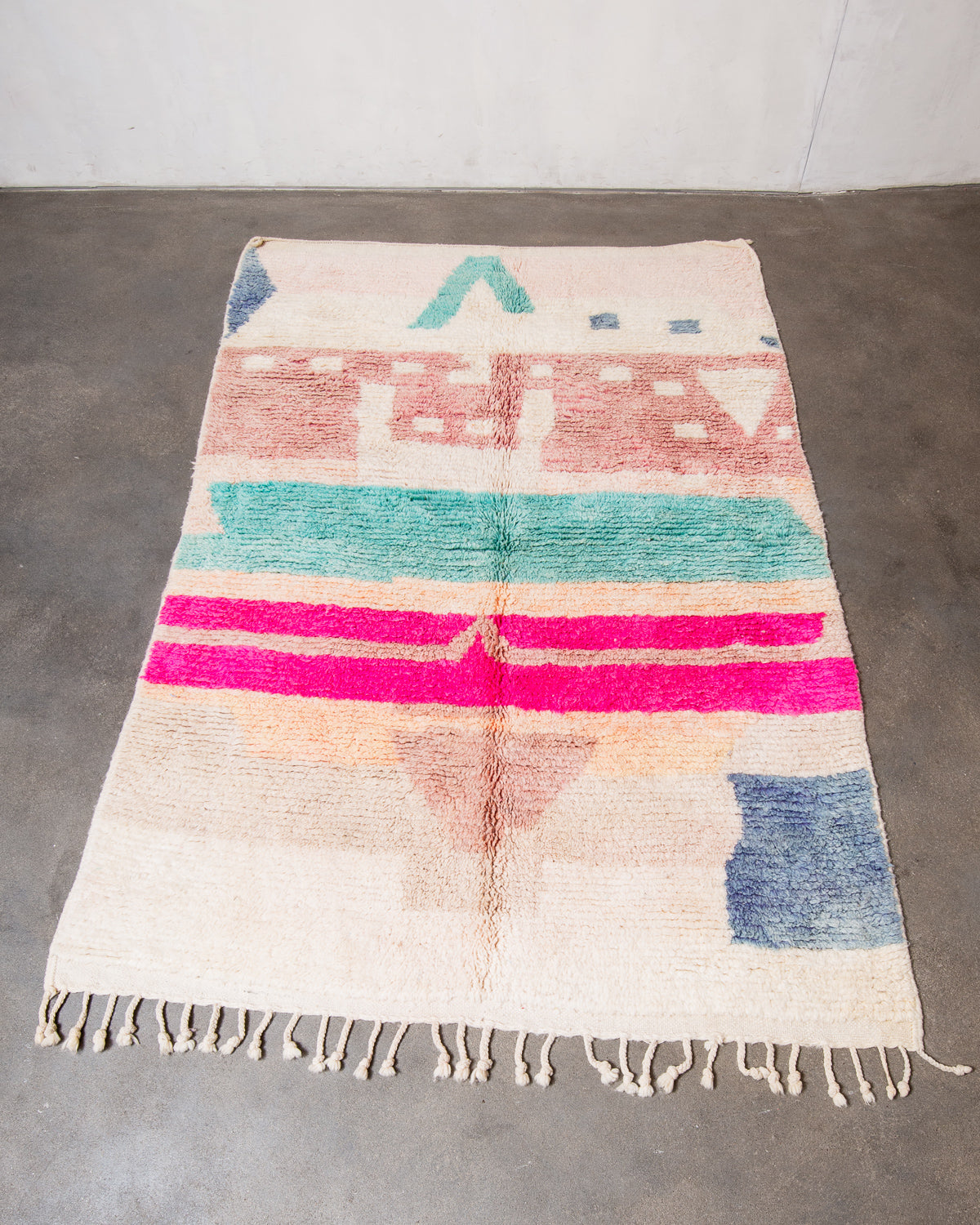 Modern, designer, handcrafted Berber runner rug from Morocco. Vintage carpet with beautiful colours and patterns and fluffy texture.